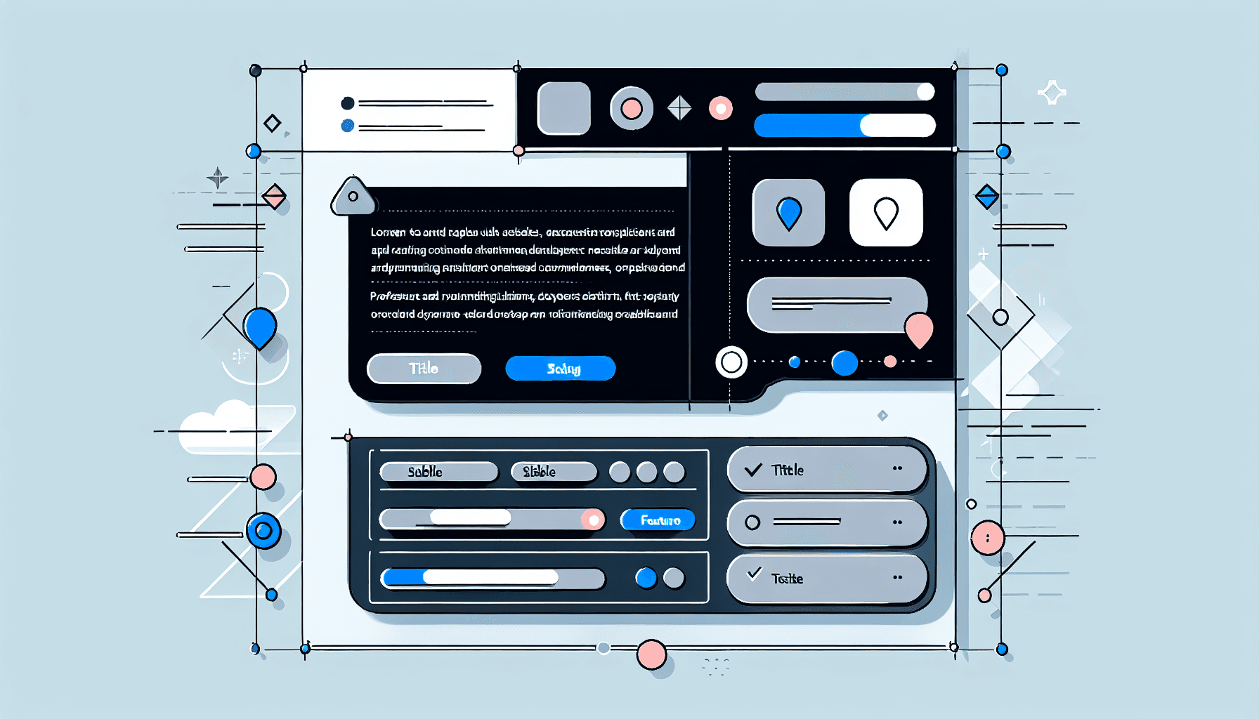 Minimalist flat design showing optimized app description structure with organized sections, hierarchy, and conversion elements in a mobile app store listing interface