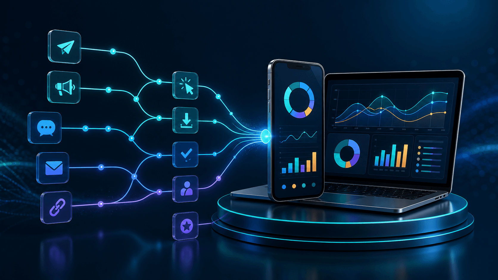 Campaign touchpoints flowing into a unified mobile attribution dashboard