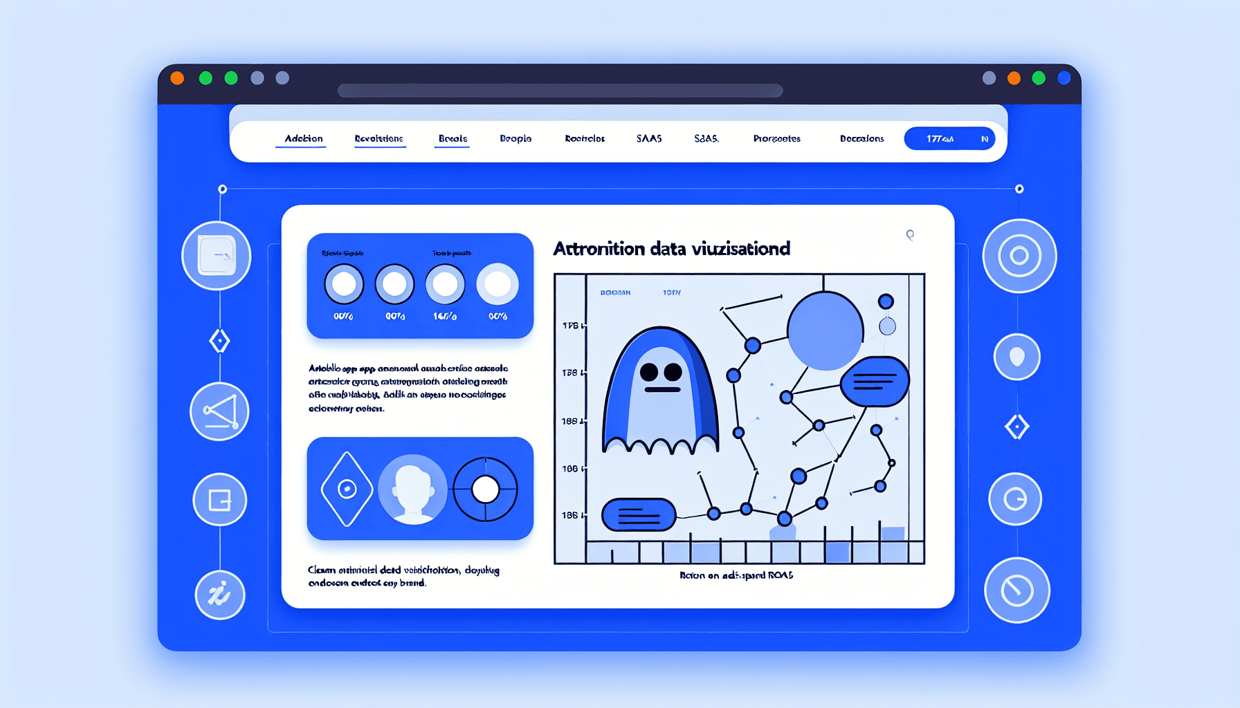 Mobile analytics dashboard visualization showing Snapchat attribution data and ROAS metrics in minimal flat design
