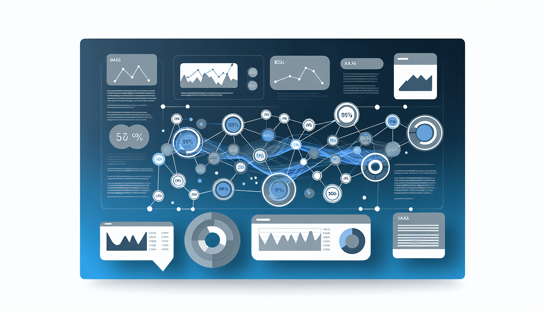 Analytics dashboard visualization showing gross rating points metrics across mobile advertising platforms with interconnected data flows