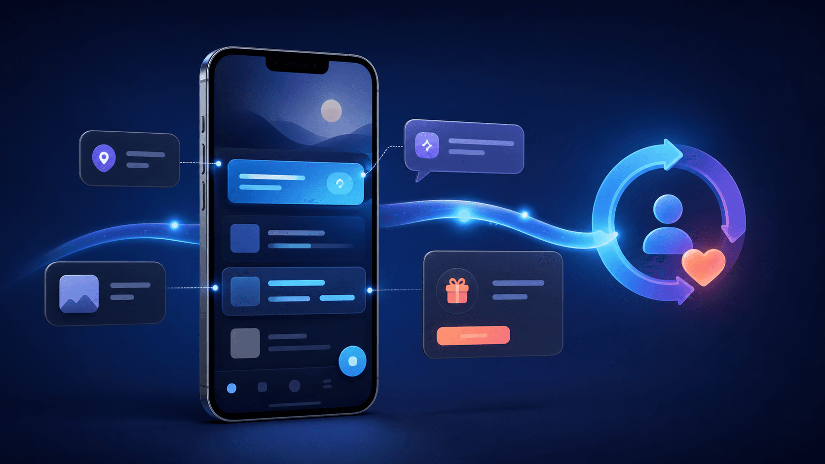 Contextual messages guiding users to useful actions inside a mobile app