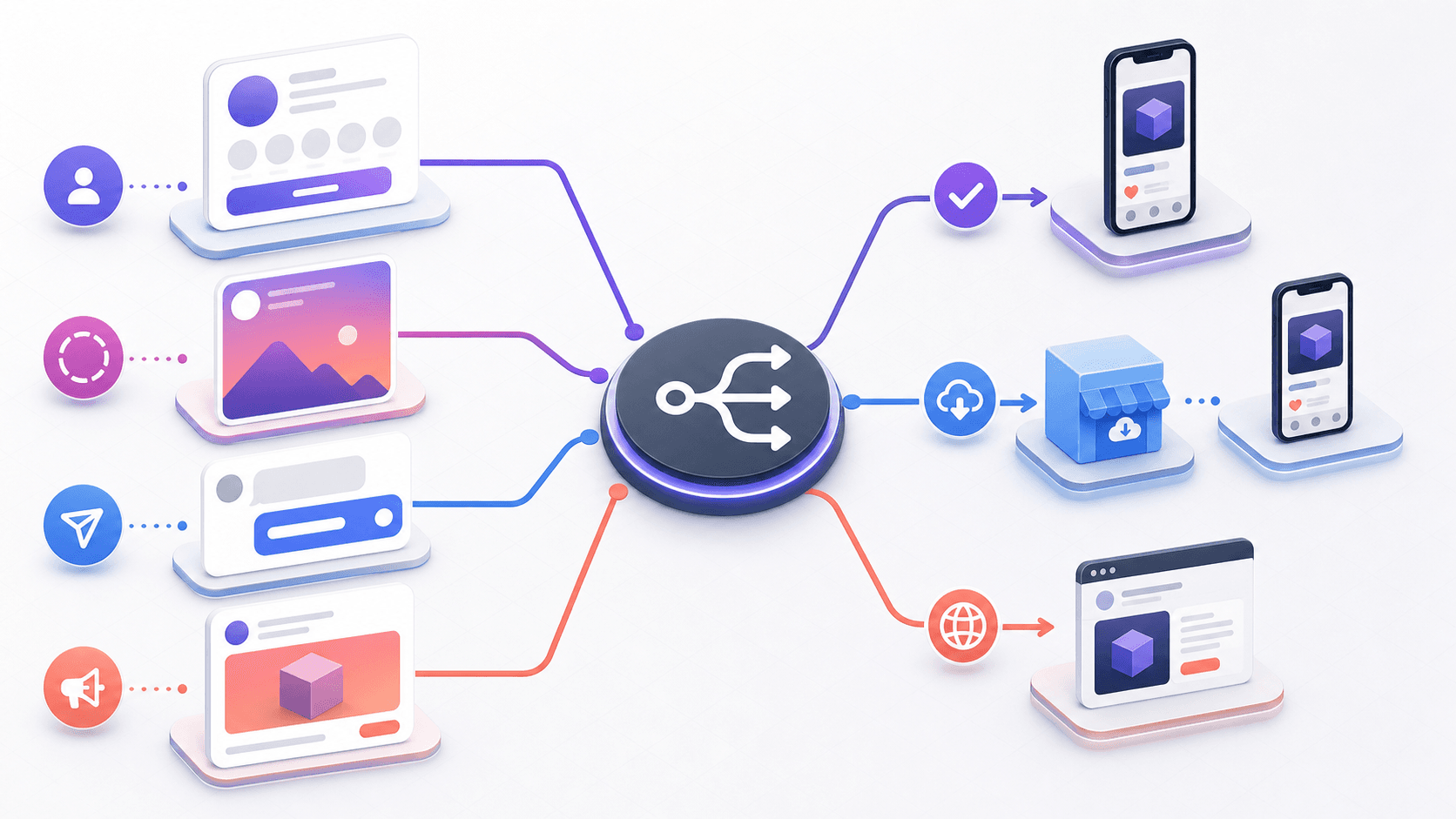 Four Instagram placements route to installed, post-install, or web destinations