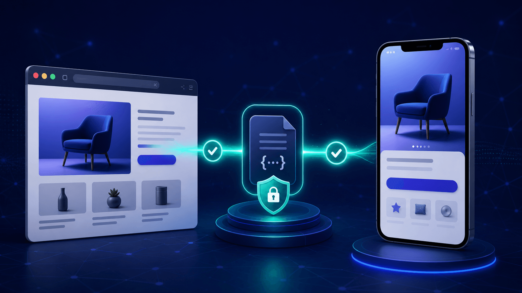 A verified HTTPS connection routes matching web content into an iOS app