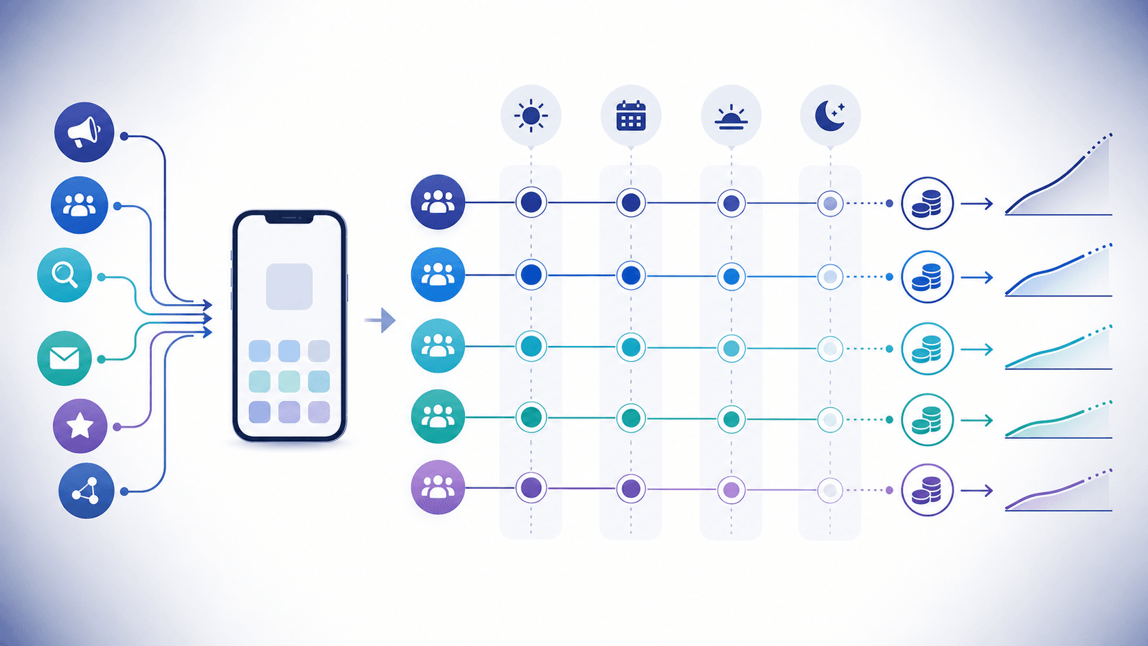 A cohort measurement pipeline connecting acquisition, retention, and cumulative value