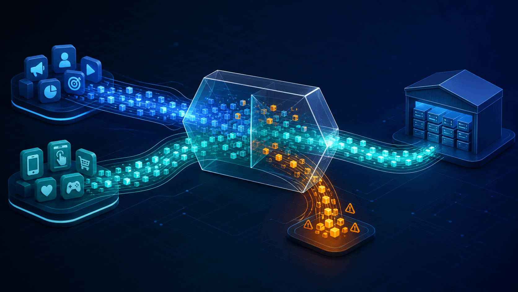 Two attribution data streams reconciled into a verified warehouse output