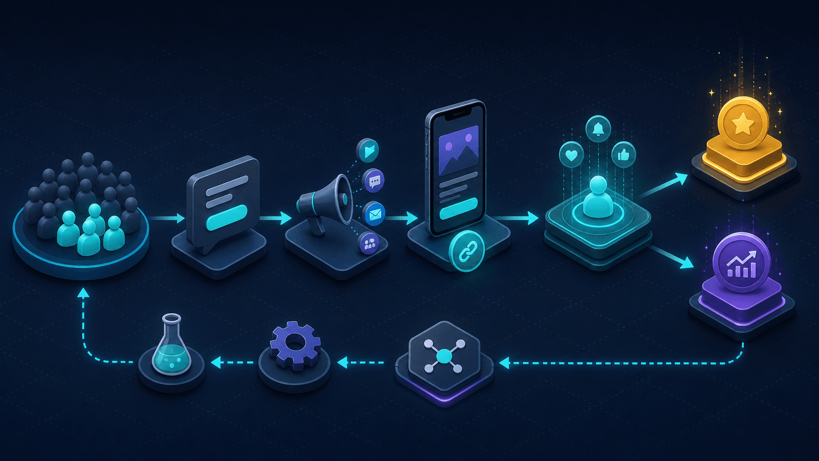A mobile growth team tests one segment from message through activation and revenue