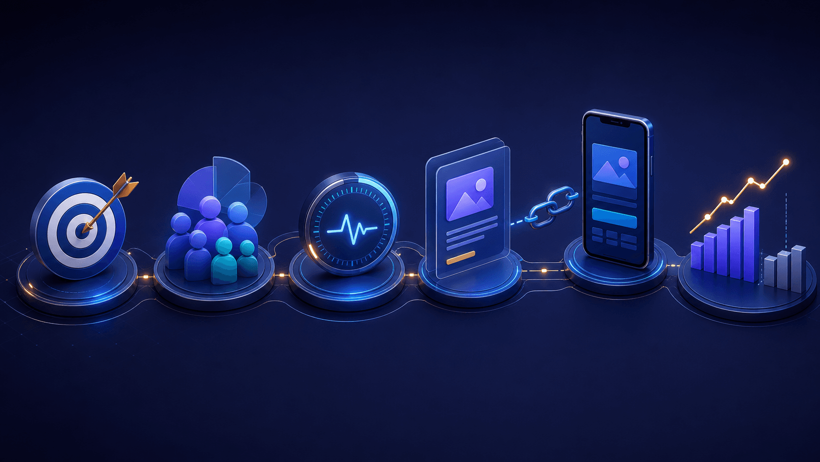 A six-step in-app campaign workflow from goal to measured outcome