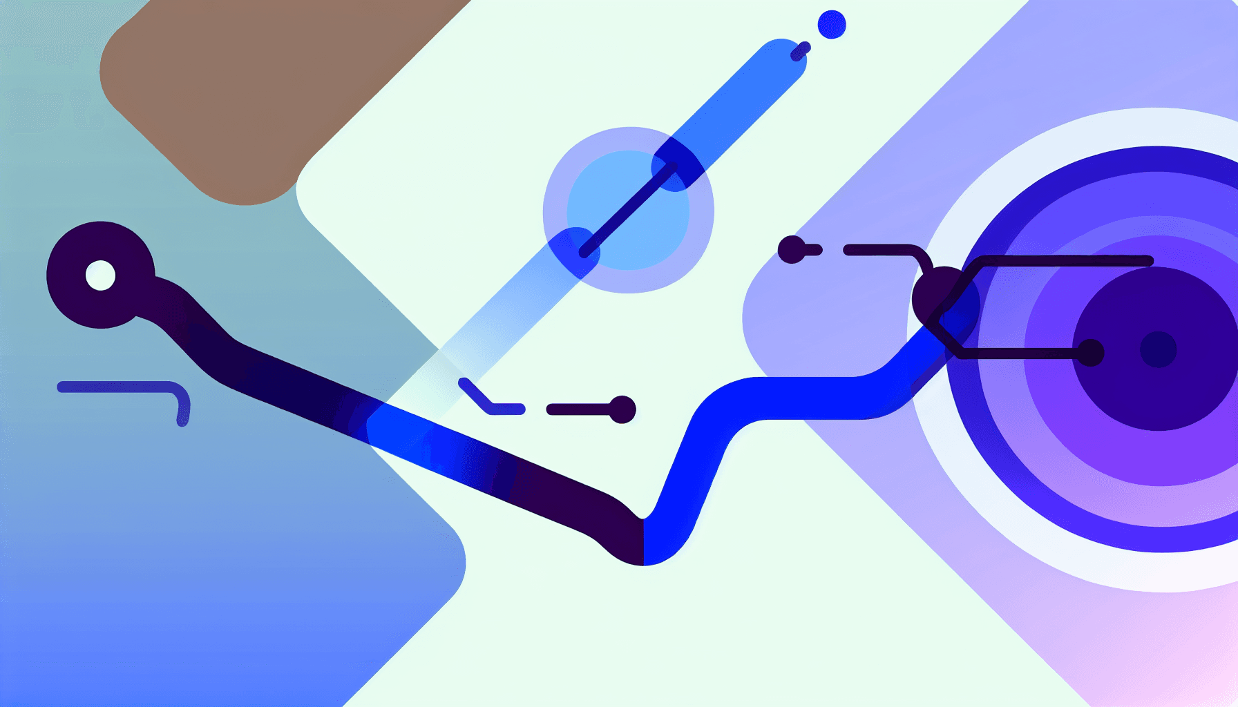 Two diverging paths in blue and purple representing incrementality measurement versus attribution analysis in marketing